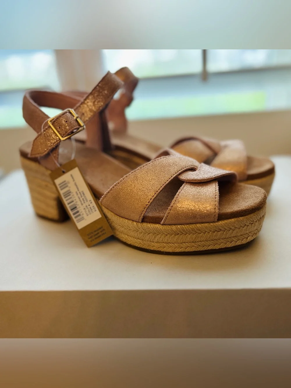 NWT TOMS Isla Pale Rose Metallic Suede Espadrille Platform Sandals 8.5
